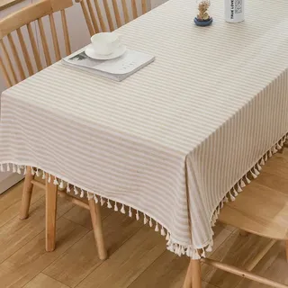 Plenmor Leinen Abwaschbare Tischdecke Beige Baumwolle 140x180, Leinenoptik Tischdecke Abwaschbar Weihnachten Table Cloth Boho Tischdecken für Rechteckig, Küchentisch, Geburtstag, Tischdecken Outdoor