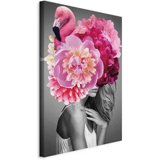 Artgeist Leinwandbild Flamingo Girl Grau/Pink ca. 40x60x1,2cm