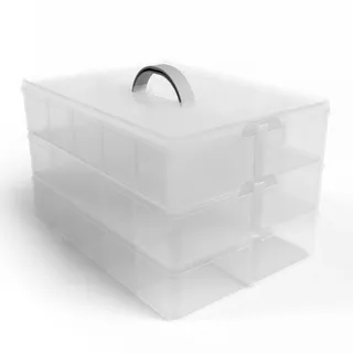 BigDean Sortierbox Aufbewahrung mit Griff, Transparent, 24 x 18,5 x 16 cm, 3 Etagen m. 21 Fächern,für Spielzeug,Büro-Utensilien,Bastel-Material - Transparent