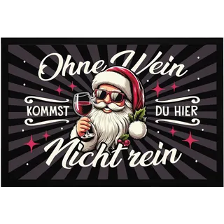 MoonWorks® Fußmatte Weihnachten mit Spruch Ohne Wein Santa Weihnachtsmann Lustig rutschfest & waschbar Schwarz 60x40cm