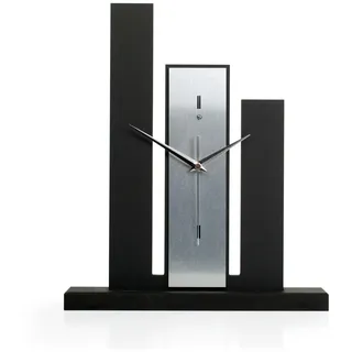 Kreative Feder Designer-Standuhr „Stairs“ aus Holz – Schwarze Tischuhr in modernem Metallic-Look ohne Ticken (leises Quarzuhrwerk)
