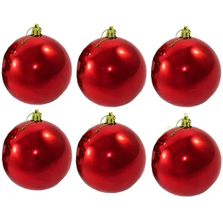 Weihnachtskugeln aus Kunststoff (6 Stück Rot 14 cm) | Für den Innen- und Außenbereich – Wetterfest – Bruchsicher Outdoor Christbaumkugeln Weihnachtsbaumkugeln Baumkugeln