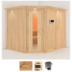 Bild Sauna »Marit«, (Set), 9-kW-Ofen mit externer Steuerung beige