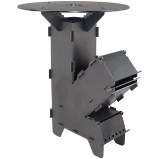 Fire World Raketenofen inkl. 5 mm Grillplatte Rocket Stove Stecksystem aus massivem 3 mm dickem Stahl Feuerschale BBQ Rakete Holzofen Camping Campingkocher Campinggrill Made in Germany