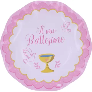 Graziano, Pappteller Taufe Rosa Packung mit 8 Teller, Durchmesser 21 cm, Buffet Sweet Party