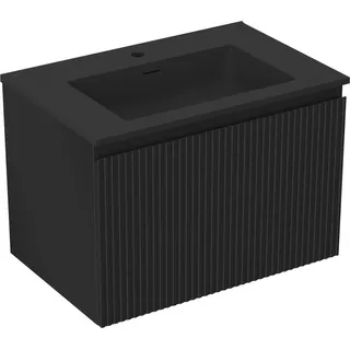 Mexen Rivel Badezimmerschrank 70 cm mit Waschbecken Otis, 1 Schublade, geriffelt, schwarz matt - 91A20-07047-1-BF71-W18M71