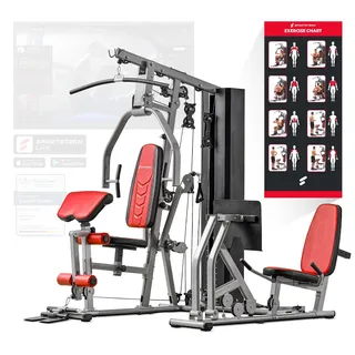 Sportstech Kraftstation HGX300 | 50+ Übungen | Beinpresse | 16 Gewichtsblöcke - Schwarz