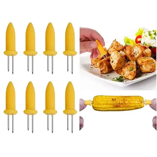 2x Paar ineinander greifende gute Griffe Maiskolbenhalter-Set Edelstahl-Maiskolben-Spieße Küchenhelfer Wiederverwendbare Grillgabeln Zinken Kunststoffgriff für Hauskochpartys BBQ Camping