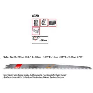 MPS Säbelsägeblatt Messer/Welle Gesamtlänge 300/verzahnte Länge 280mm