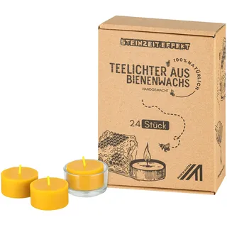 steinzeiteffekt Teelichter Bienenwachs 24 Stück Gelb