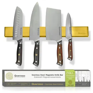 QUINTESSIO - Magnetleiste Messer Edelstahl - Magnet Messerhalter selbstklebend oder zum Bohren - Messerhalter magnetisch 40 cm - Messer Magnetleiste Küche - Messerleiste magnetisch - Gold