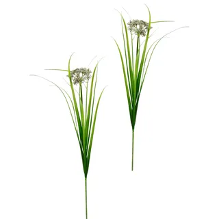 Flair Flower Schafgarbe mit Gras 2er Set Künstliche Blumen Kunstgras Ziergras Kunstpflanzen Feldblume Wilde Kräuter Dekogras Grasbüschel Ziergras Deko Grasarrangement Kunstblume Grünpflanze Schnittlauch