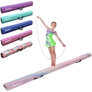 FBSPORT Schwebebalken Kinder 180/210/240/270/300cm Faltbarer für Zuhause | Extra fester Schaumstoff, PU‐Leder‐Bezug, einfache Reinigung, rutschfeste Unterseite, mit Tragetasche, für alle Turnniveaus