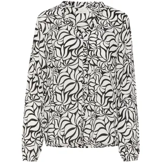 Langarmbluse KAFFE "Damen Bluse langarm KAellen", Damen, Gr. 42, schwarz (schwarz, weiß leaf print), Obermaterial: 100% Viskose LENZING ECOVERO CV LenzEcov., Blusen Langarmbluse