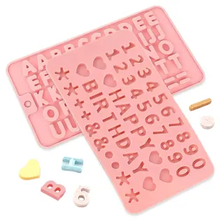 HMCEY 2 Stück Silikonform Buchstaben und Zahlen,Schokoladenform Buchstaben Zahlen,GummibäRchen Formen Bonbon,Silikonformen Gießformen Selber Machen für Eiswürfel, Kerzen, Seifen - Rosa