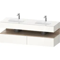 Duravit Qatego Einbauwaschtisch mit Konsolenwaschtischunterbau, 1600x550x600mm, Nische Eiche Mamoriert, Doppelwaschtisch, QA4797055, Farbe: Weiß Hochglanz/mit Nischenbeleuchtung