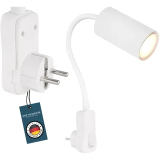 bmf-versand® Steckdosenlampe mit Schalter - Wandleuchte Innen Kinderzimmer mit Stecker - Steckerleuchte Weiße Wandlampe Schlafzimmer Steckdose - Leselampe Weiß - GU10