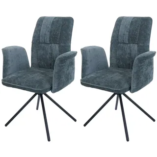 Mendler 2er-Set Esszimmerstuhl HWC-N99, drehbar Armlehne Auto-Return, Stoff/Textil Chenille (340g/m2) Öko-Tex ~ blau-grün