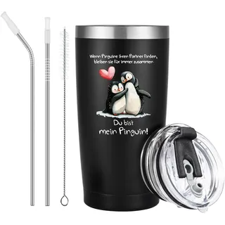 Livole Geschenke für Ihn zum Valentinstag, Du bist mein Pinguin Thermobecher, Valentinsgeschenk für Ihn, Männer, Freund, Ehemann, Tasse Valentinstag Mann, 600ml Doppelwandig Isolierter Camping Becher