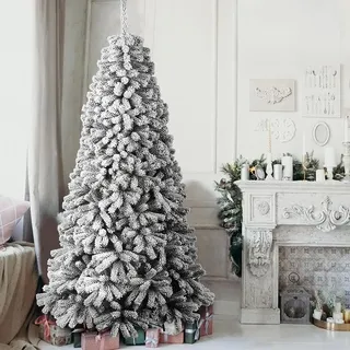 BAKAJI Weihnachtsbaum Super Donau, Kiefer, Grün, Schnee, Kreuzsockel, faltbar, hohe Qualität, Äste mit Schnee, einfache Montage, Öffnung Regenschirm (180 cm)