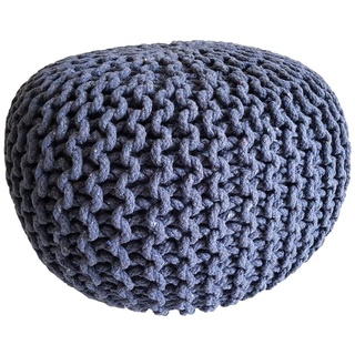 Pouf Ø 45 cm Sitzpouf Sitzpuff Grobstrick-Optik Pouf Strick Bodenkissen Höhe 30 cm Jeansblau Strickhocker