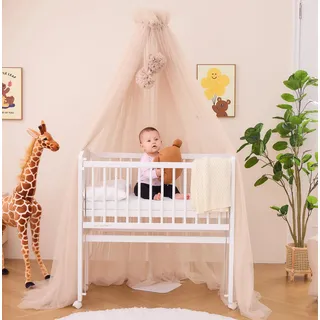 ALAVYA HOME® Betthimmel Tüll 120cm lang für Babybett & Wiege, Moskitonetz mit 2 Bommeln und Himmelstange I Babyzimmer Deko Schützt & Verzaubert Ihr Baby im Schlaf (Light Beige) (Light Beige)