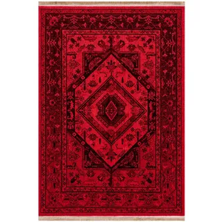 VIMODA Teppich ROYAL Dunkelrot im Vintage-Orient Stil“– Hochwertig & Pflegeleicht,Maße:80x150 cm;Farbe:Red7