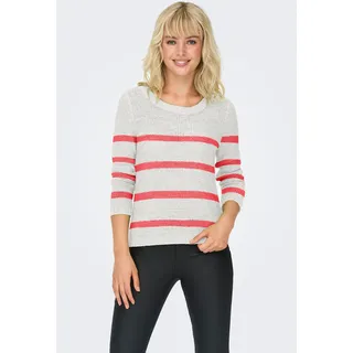 Strickpullover ONLY "ONLGEENA XO L/S PULLOVER KNT NOOS", Damen, Gr. L, weiß (cloud dancer stripes:dubarry), Strick, Obermaterial: 65% Polyacryl, 35% Polyamid, gestreift, regular fit Po-bedeckend, Rundhals, Rippstrickbündchen, Pullover Strickpullover, Materialmix, regular fit