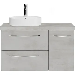 Saphir »Serie 4035 Keramik-Aufsatzbecken mit Unterschrank, 88 cm breit« Waschplatz, 2 Schubladen, 1 Tür, inkl. Türdämpfer, Griff Chrom Glanz,