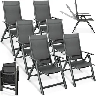 tillvex Gartenstuhl Premium 6 Stück Anthrazit klappbar aus Aluminium | Hochlehner mit Armlehnen | Klappstuhl verstellbar | Klappsessel Balkon Garten Terrasse - Grau