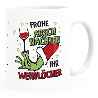 MoonWorks® Kaffee-Tasse Grinch Anti Weihnachten lustig Kaffeebecher Spruch Frohe Arschnachten ihr Weinlöcher weiß standard