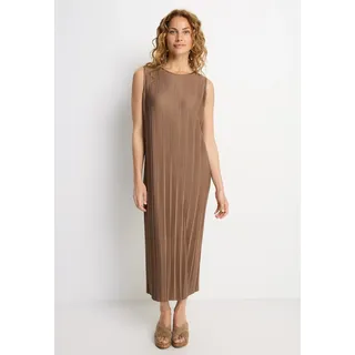Plisseekleid LASCANA, Damen, Gr. 38, N-Gr, braun, Jersey, Obermaterial: 88% Polyester, 12% Elasthan, unifarben, figurumspielend ca. Mitte Wade, Rundhals, Kleider Plisseekleid, in Midilänge, Trägerkleid, Sommerkleid