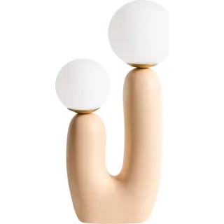 BELIANI Tischlampe Beige Harz 40 cm Hoch mit Schirm Kugelform 2-Flammig Langes Kabel mit Schalter Modern Schlafzimmer Wohnzimmer Nachttischlampe - Beige, Weiß