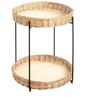 Beistelltisch , Naturfarben, Schwarz , Holz, Metall , Weide , rund , Rundrohr , 42x54x42 cm , Wohnzimmer, Wohnzimmertische, Beistelltische, Beistelltische Metall