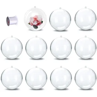 Weihnachtskugeln Kunststoff, 10 Stück Personalisierte Weihnachtskugeln, weihnachtsbaumkugeln Transparent Kugeln Zum Befüllen, Christbaumkugel Glasklar mit Öse Zum Aufhängen, DIY Weihnachtsbaum (10cm)