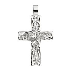 SIGO Anhänger Kreuz 925 Sterling Silber gehämmert Kreuzanhänger Silberkreuz