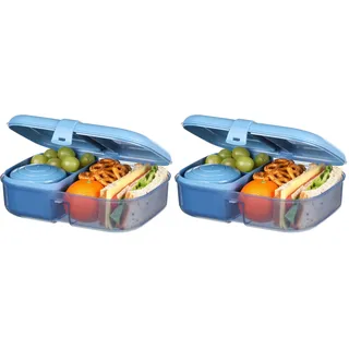 Sistema Ribbon Bento Box Brotdose mit flexiblem Einsatz und Joghurt-/Fruchtbehälter | Mit recyceltemozeangebundenem Kunststoff | 1,1 L Lunchbox im Bento Style | BPA-frei (Packung mit 2)