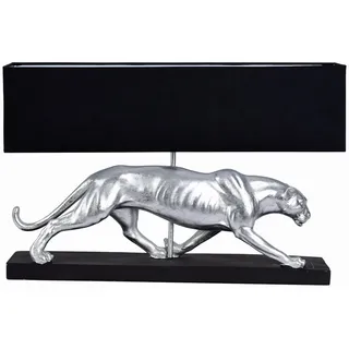 Art Deco Leuchte Panther Silber Schwarz Tischlampe Tischleuchte Leopard Lampe