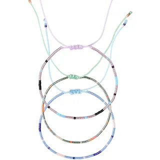 Made by Nami Perlen Fußkettchen 3er Set Damen & Mädchen - 3x Surfer Fußkette Boho Ethno Style - 100% Wasserfest & Verstellbar - Bunte Fussketten Fußband Festival Accessoires (Classics)