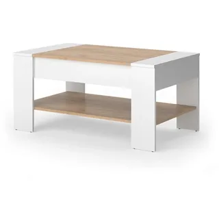 Vicco Couchtisch August, Goldkraft Eiche/Weiß, 99.6 x 58.8 cm mit Schublade