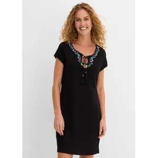 bonprix Jerseykleid für den Alltag, aus Baumwolle, schmale Passform, knielang, schwarz geblümt