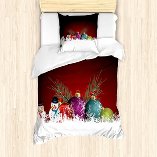 ABAKUHAUS Weihnachten Mantele, Schneemann mit Hut, Milbensicher Allergiker geeignet mit Kissenbezügen, 135 cm x 200 cm - 80 x 80 cm, Mehrfarbig