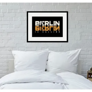 queence Bild »BERLIN IS CALLING« Berlin   Deutschland   Gebäude   Schriftzug   Stadt   Städte 1 Stk. tlg. HD Premium Poster-Druck inkl. Holzrahmen, orange
