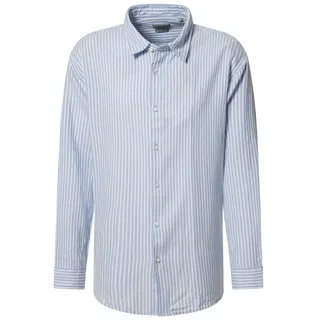 Langarmhemd PIERRE CARDIN "Kent,MF,TW106", Herren, Gr. 3XL, N-Gr, air, Web, Obermaterial: 65% Baumwolle, 35% Leinen, gestreift, regular fit taillenbedeckt, Manschette, Hemden Langarmhemd, mit Streifen Muster