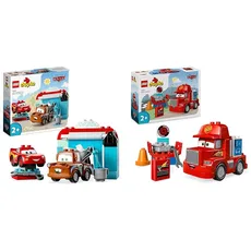 LEGO DUPLO Disney and Pixar's Cars Lightning McQueen & Mater in der Waschanlage Spielzeugautos & DUPLO | Disney and Pixar’s Cars Mack Truck beim Rennen, Auto-Set mit LKW-Spielzeug