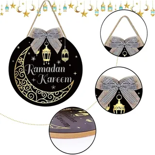 Eid Mubarak Houten Deurdecoratie – Elegante Ramadan Dekoration - Mubarak Maan - Handbord - Islamisch Moslem - Ramadan Mubarak Türdekorationen für Männer und Frauen - Festliche Verzierung