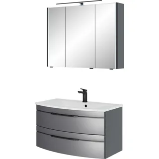 Saphir Badmöbel-Set »Serie 7045 2-teilig Mineralmarmor-Waschtisch mit LED-Spiegelschrank« Set, 2 Stk. tlg., grau