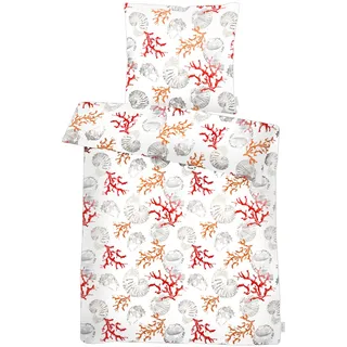 Bettwäsche APELT "Coral Gots", rot, B/L: 155cm x 220cm, 1 Stk., 1 Stk., Satin (Bio-Baumwolle), B/L: 80cm x 80cm, Satin (Bio-Baumwolle), Obermaterial: 100% Baumwolle, Bettwäsche, Bettwäsche, Korallen und Muscheln
