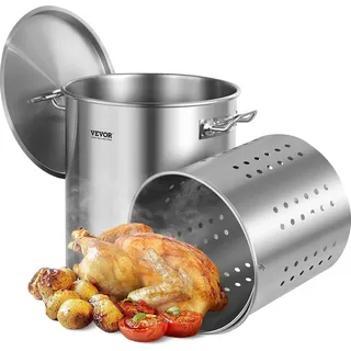 Kochtopf 39,7 L Edelstahl, 350 x 410 mm Großvolumiger Suppentopf mit Sieb, als Spargeltopf Soßentopf Geeignet, Praktischer Küchentopf Große Zutaten, Induktionsherd Topf Induktionskochtopf