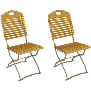 DEGAMO Gartenstuhl BAD TÖLZ klappbar Flachstahl verzinkt + Holz Robinie, 2 Stück - Silber, Braun